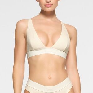 Skims Cotton Rib Plunge Bralette in Bone